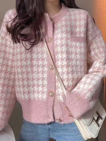 Airchics cardigans pied de poule boutonnage femme mode